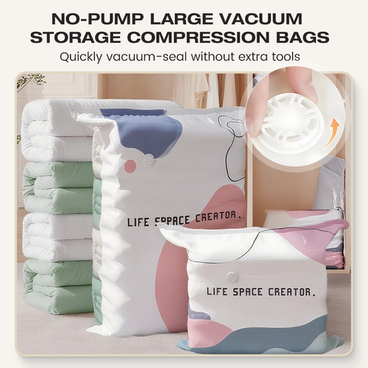 🧳 80% Ruimte Besparing – Grote Vacuümzakken Zonder Pomp | Slim Opbergen & Meer Ruimte in Huis